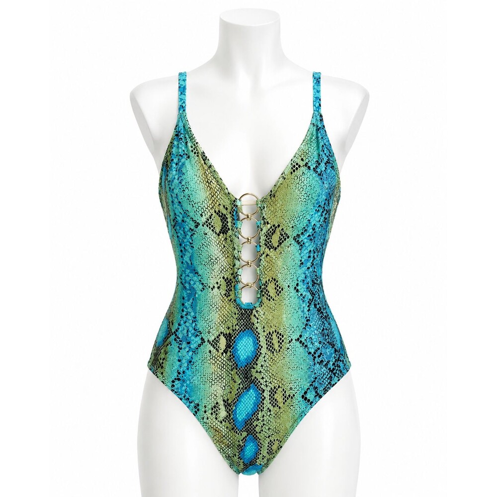 Michael Kors Women’s One Piece Swimsuit Size 10 Blue Green Snake Print